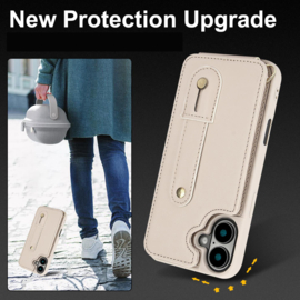iPhone 16 Hoesje met Pasjeshouder en Draagkoord Beige/Wit