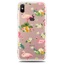 iPhone Xr Soft TPU Hoesje Flamingo Bloemen Print