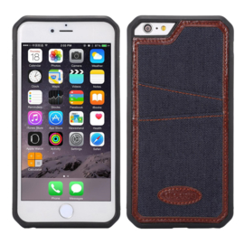 iPhone 6 Plus / 6S+ Denim Jeans Back Cover Hoesje Met Pasjesvakjes