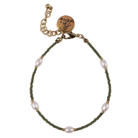 Happy Beads Bracelet - Green & Pearl