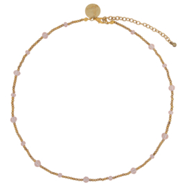 Happy Beads Necklace- Gold & Pink stone