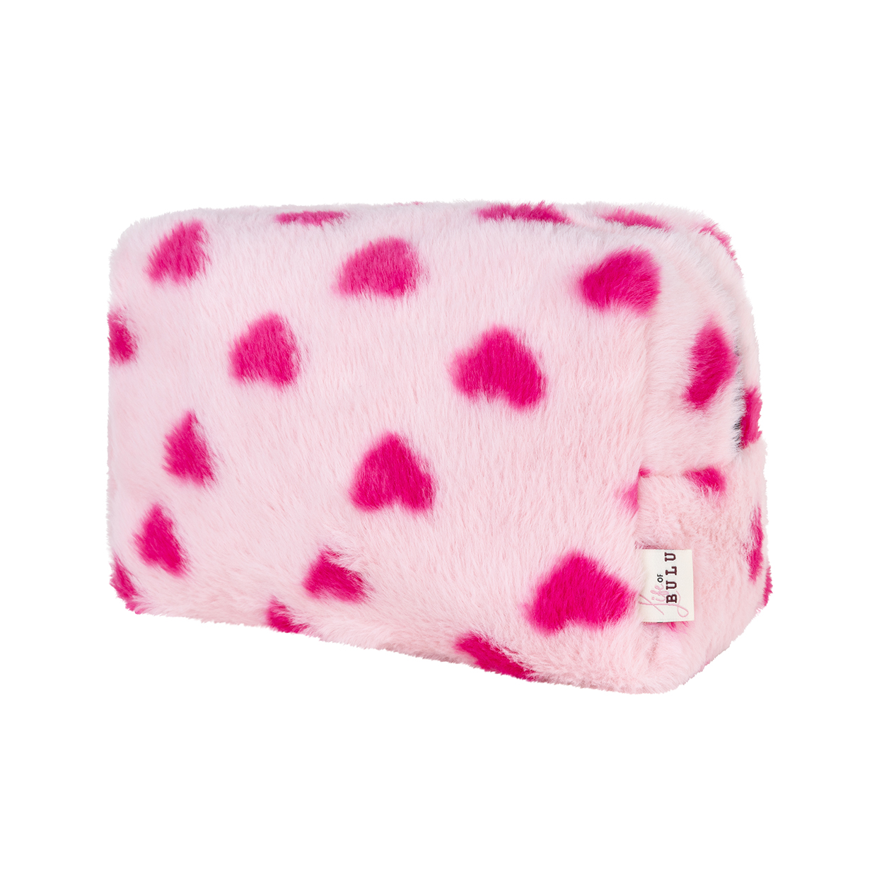 Fluffy make-up bag hearts pink