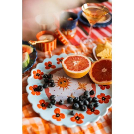 All The Luck in The World - Grote Ronde schaal blauw met klaprozen