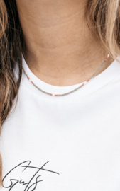 Happy Beads Necklace - KHAKI & coral
