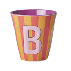 Rice - Melamine alfabet beker – Meerkleurig roze strepen