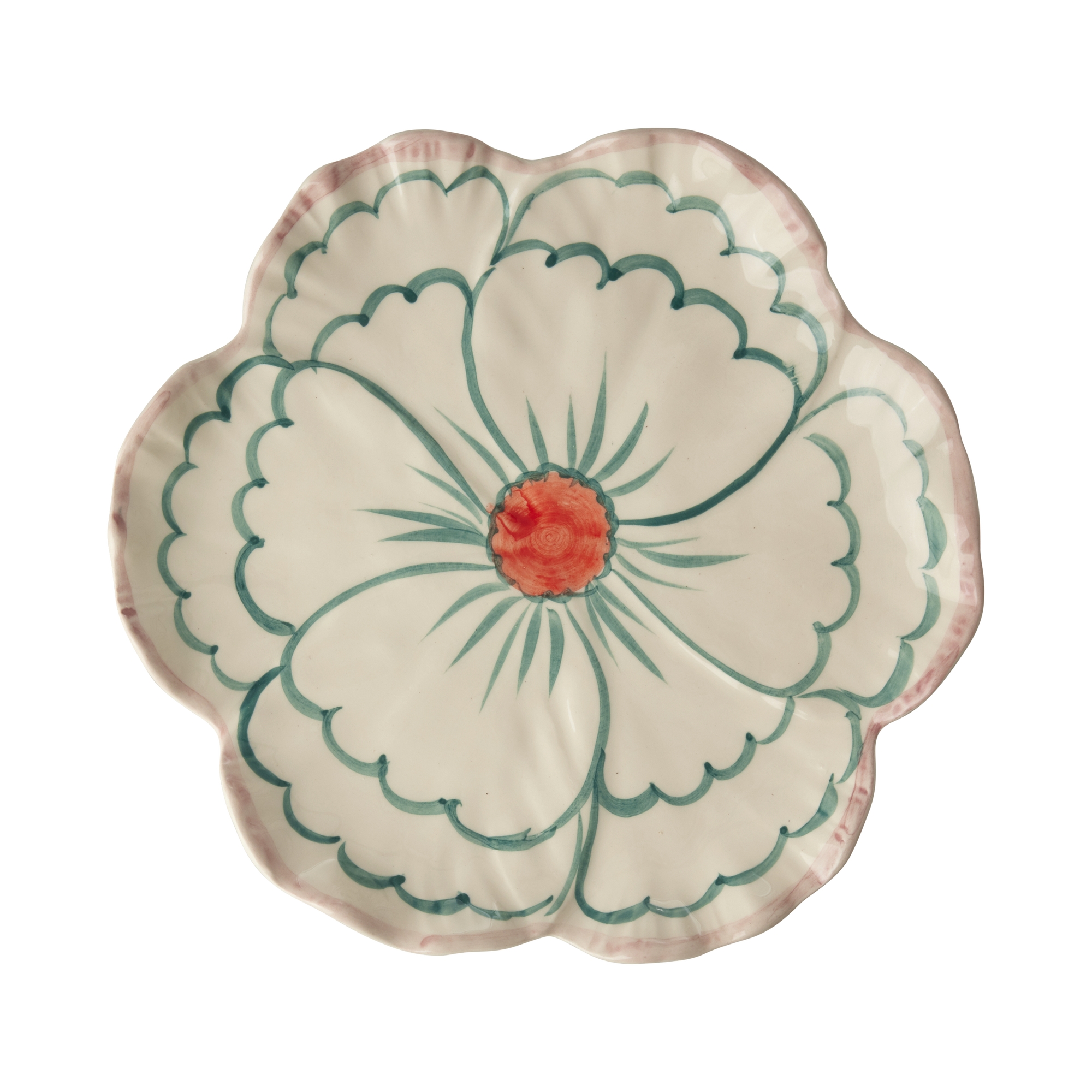 Rice- Flower Ceramic Side Plate - Jade - Hand-painted