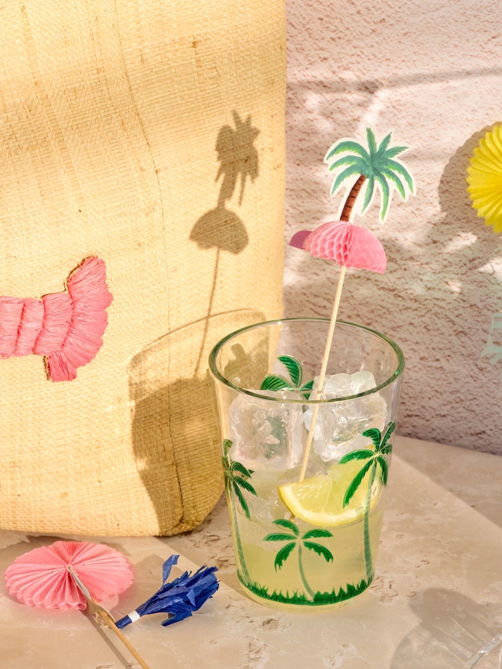 Rice-Palm Paper Party Picks - Green - Set of 8