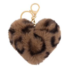 Fluffy Hearts - Brown Leopard keychain