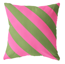 Buitenkussen streep diagonaal groen roze (40x40cm)