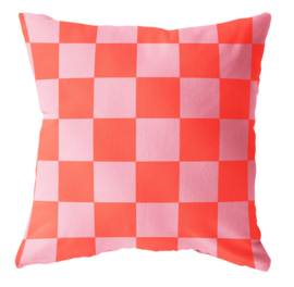 Buitenkussen geblokt rood lichtroze (60x40cm)