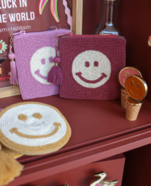 All The Luck In The World- Vierkante Portemonnee Smiley Bordeauxrood
