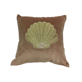 Velvet cushion embroidered shell