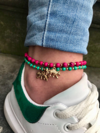 Beaded Leopard Anklet - Hot Pink