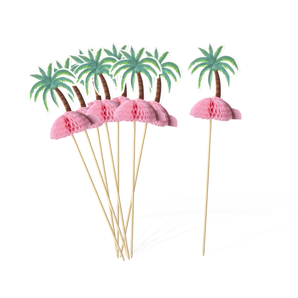 Rice-Palm Paper Party Picks - Green - Set of 8