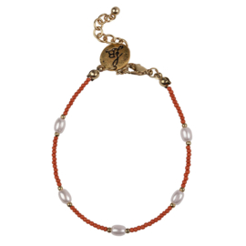 Happy Beads Bracelet - Hot Coral & Pearl