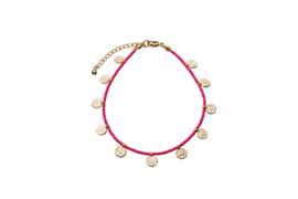 Golden Coins Anklet - Hot Pink