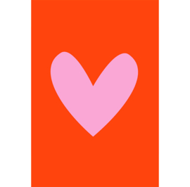 Interieurposter hart rood – roze (30x22cm)
