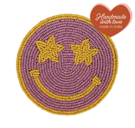 All The Luck In The World- Onderzetter Lila Smiley Gele Ogen