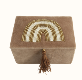 Velvet box small with rainbow in beads terra