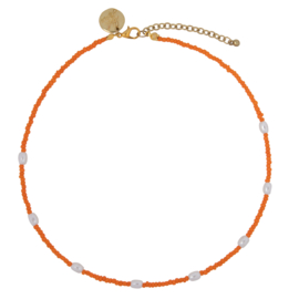 Happy Beads Necklace- Orange & Pearls