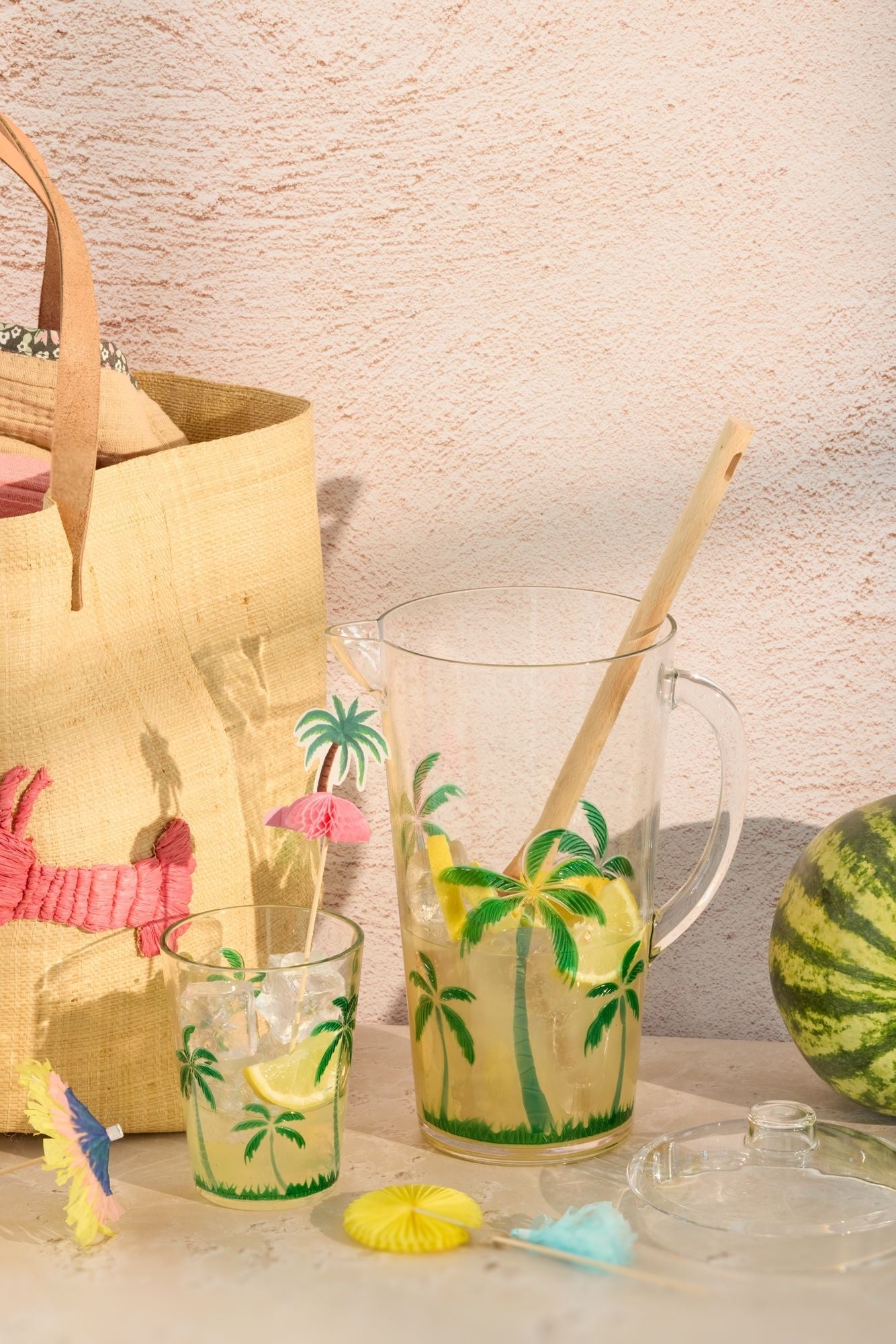 Rice- Acrylic Tumbler - White - Palm Tree Design