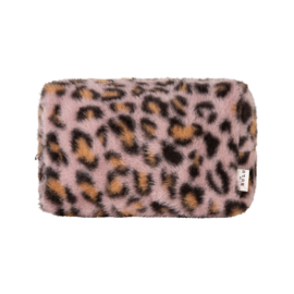 Fluffy make-up bag leopard pink