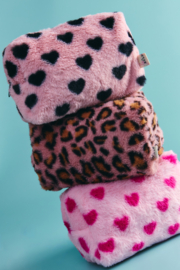 Fluffy make-up bag leopard pink