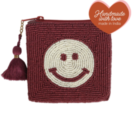 All The Luck In The World- Vierkante Portemonnee Smiley Bordeauxrood
