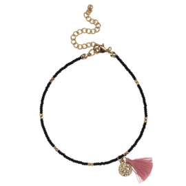 Happy Beads Anklet  - Black/Gold Coin