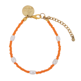 Happy Beads Bracelet - Orange & Pearls