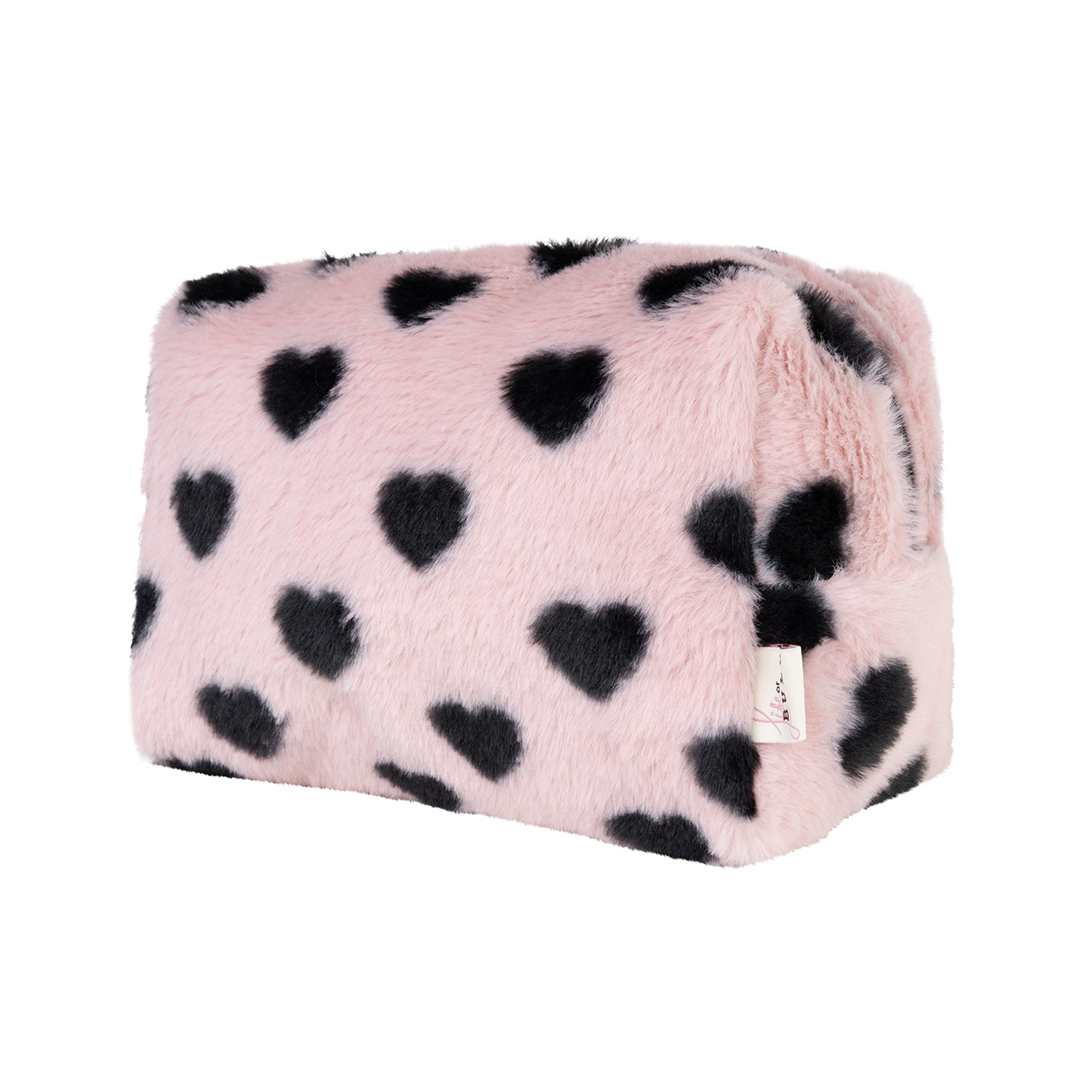 Fluffy make-up bag black hearts