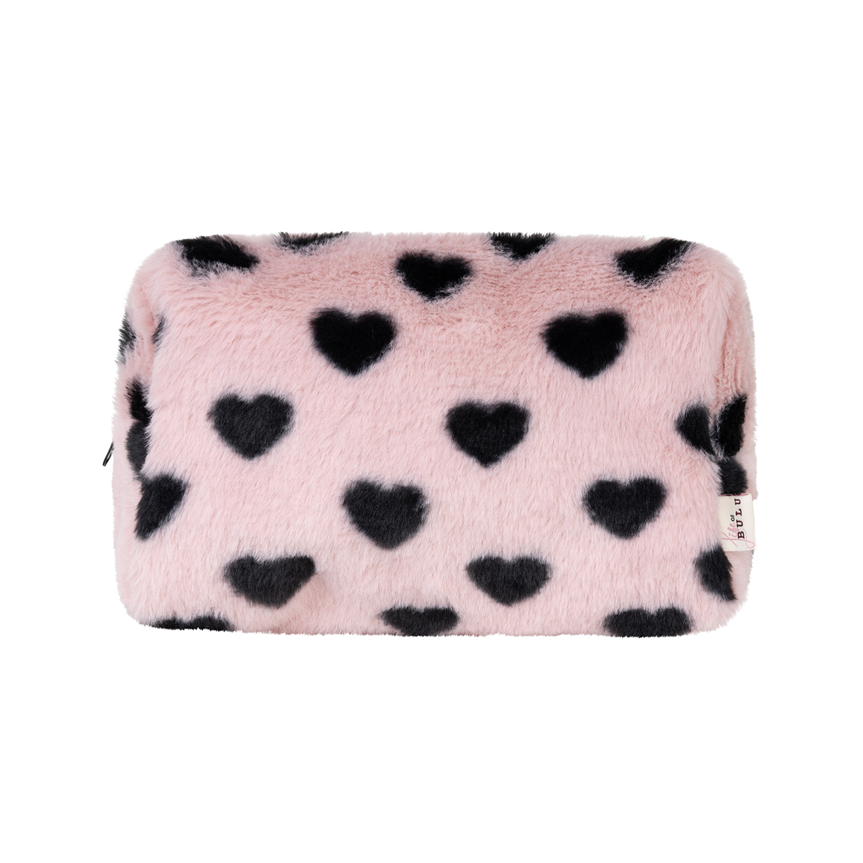 Fluffy make-up bag black hearts