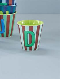 Rice- Melamine alfabet beker – Meerkleurig blauwe strepen