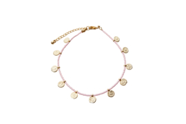 Golden Coins Anklet - Light Pink