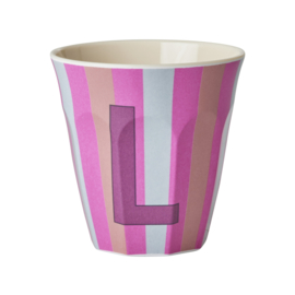 Rice - Melamine alfabet beker – Meerkleurig roze strepen