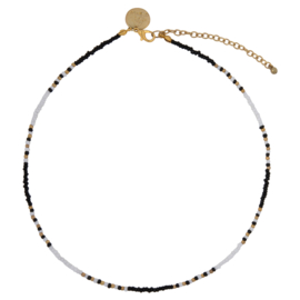 Happy Beads Necklace- White, Black & Gold
