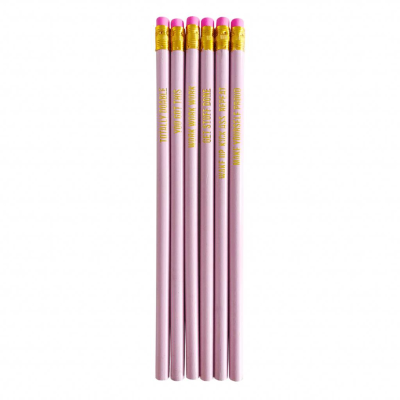 Pink Pencils with positive quotes - (set van 6)