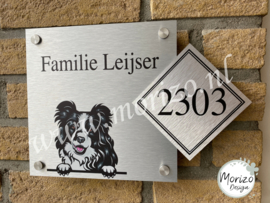 Stel uw eigen naambordje met hond samen met apart huisnummer
