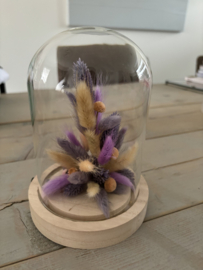 Glazen stolp met led en droogbloemen