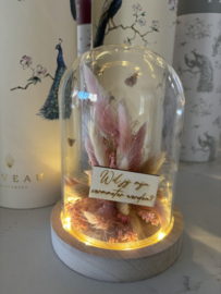 Glazen stolp met led en droogbloemen