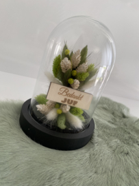 Glazen stolp met led en droogbloemen
