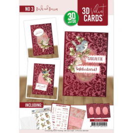 3D  Velvet Cards  - Birds and Berries  3DVC10003