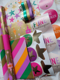 Lint - paperlook - STARS - wit & goud - 10mm - 3m