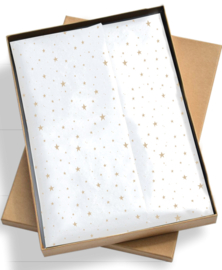 Tissue paper / Vloeipapier - Little stars - wit / goud - op rol - 2m