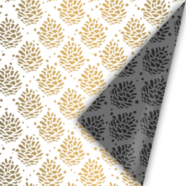 Inpakpapier - Pinecone Pattern - zwart/goud/wit - 2m