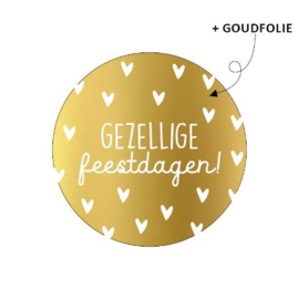 Stickers - Kerst - Gezellige feestdagen! - goud/hartjes - per 10 stuks