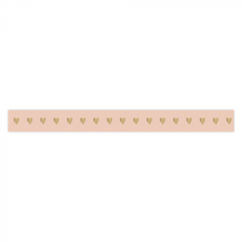 Lint - paperlook - Hartjes - pastel roze / goudfolie - 10mm - 3m