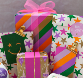 Inpakpapier - Funky Stripes - funky colors & gold - 2m