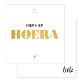 Label - Hiep Hiep Hoera - vierkant - goudfolie