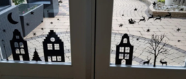 Raamstickers - straatje Kerst - herbruikbaar - zwart